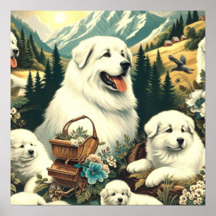 Vintage Great Pyrenees Dog Illustration Poster