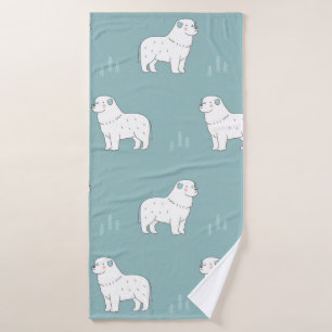 vintage Great Pyrenees dog illustration seamless r Bath Towel
