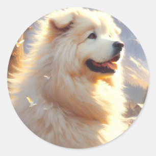 Vintage Great Pyrenees Dog Painting Classic Round Sticker