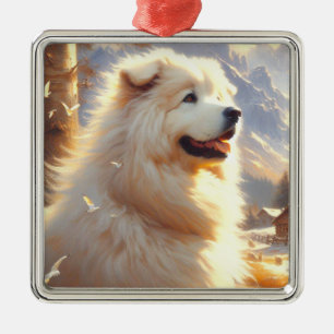 Vintage Great Pyrenees Dog Painting Metal Tree Decoration