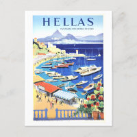 Vintage Greece (Hellas) Travel Poster Postcard