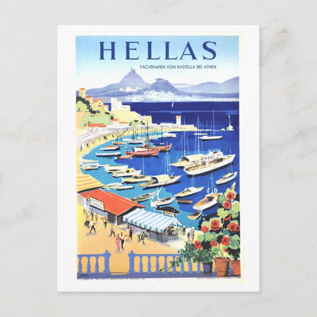 Vintage Greece (Hellas) Travel Poster Postcard (Front)