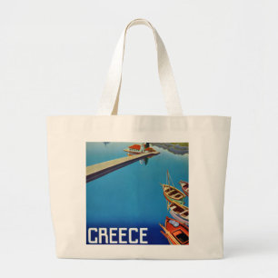 Vintage Greece Travel - Island of Corfu Large Tote Bag