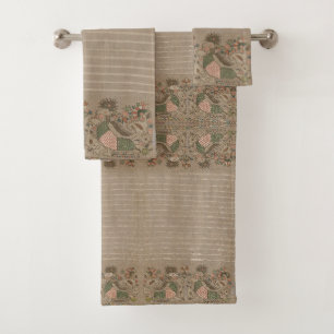 Vintage Greek Bird Pattern Bath Towel Set