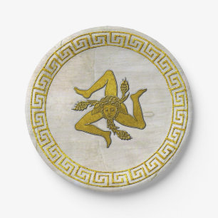 Vintage Greek Key and Sicilian Trinacria Fresco Paper Plate