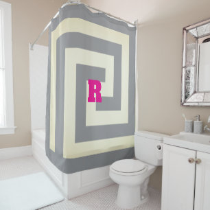 Vintage Greek Key Monograms Hot Pink Grey Patterns Shower Curtain