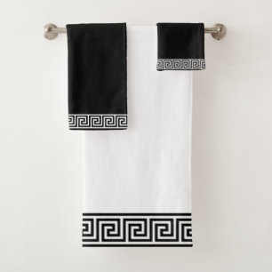 Vintage Greek Pattern on Black & White  Bath Towel