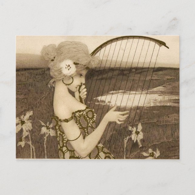 Vintage Greek Virgin With Harp Postcard (Front)