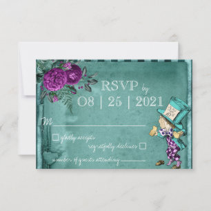 Vintage Green Alice in Wonderland Wedding RSVP Card