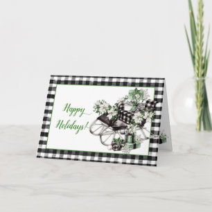 Vintage Green and Black Plaid Sleigh Packages Card