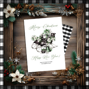 Vintage Green and Black Sleigh Packages Christmas Holiday Card