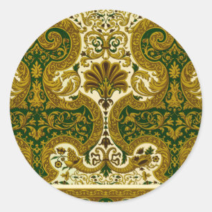 Vintage Green and Gold Floral Pattern Classic Round Sticker