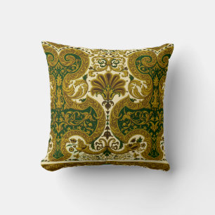 Vintage Green and Gold Floral Pattern Cushion
