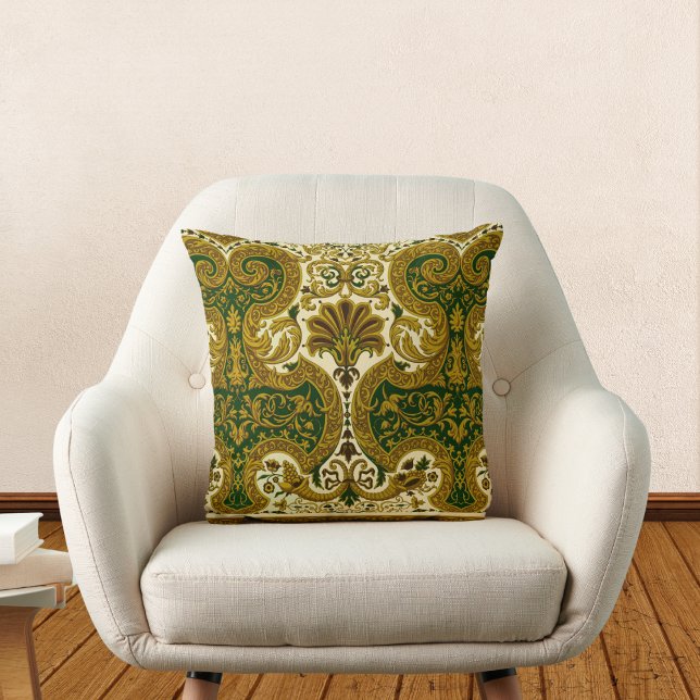 Vintage Green and Gold Floral Pattern Cushion (Creator Uploaded)