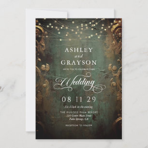 Vintage Green and Gold Wedding Invitation