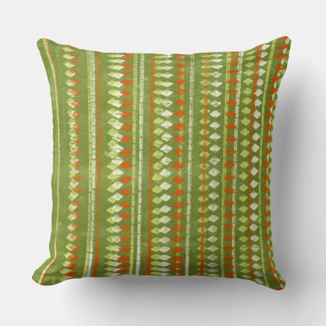 Vintage Green and Orange Stencil Design Cushion (Front)