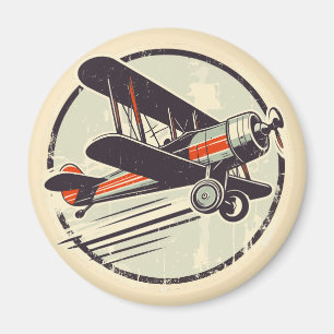Vintage Green and Red Biplane Aviator Magnet