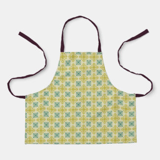 Vintage Green and White Print Apron