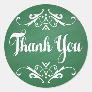 Vintage Green And White Thank You Chalkboard Classic Round Sticker