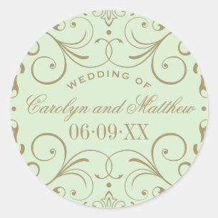 Vintage Green Antique Flourish Monogram Wedding Classic Round Sticker