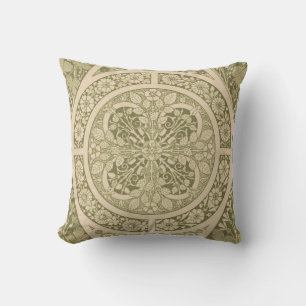 Vintage Green Art Nouveau Floral Pattern Cushion