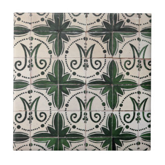 Vintage green azulejo tile