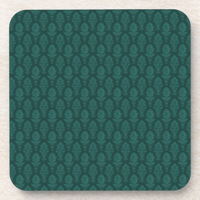 Vintage Green Baroque Floral Wallpaper Coaster (Front)