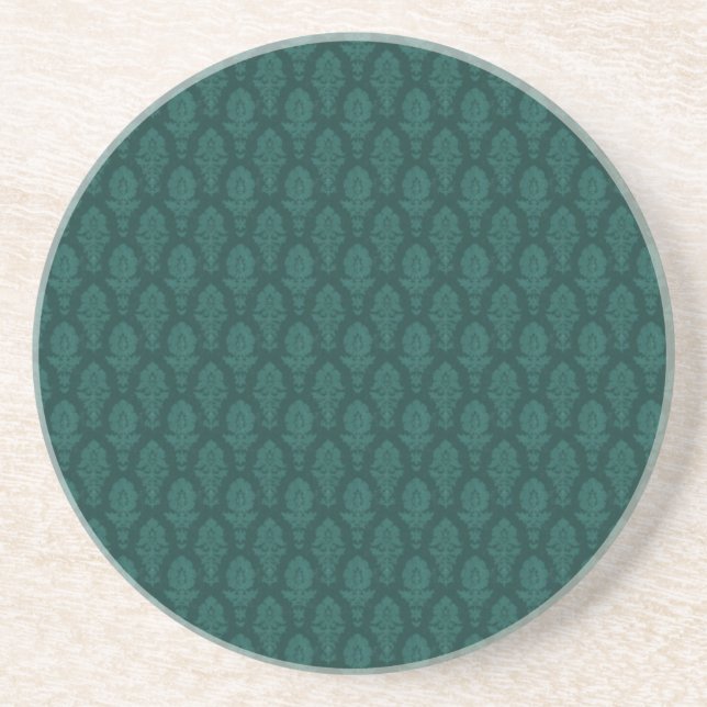 Vintage Green Baroque Floral Wallpaper Coaster (Front)
