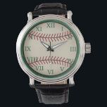 Vintage Green Baseball Watch<br><div class="desc">A vintage style baseball decorates this stylish watch. The design is from original art.</div>