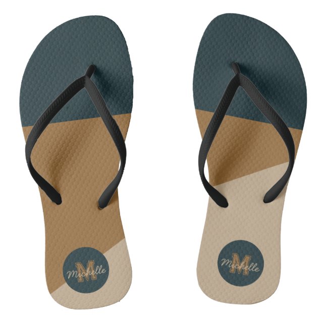 Vintage Green Beige colourblock monogramed Jandals (Footbed)