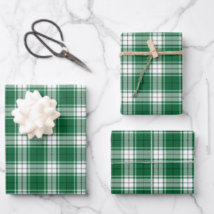 Vintage green black and white rustic tartan plaid wrapping paper sheet