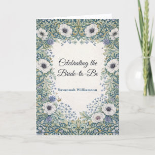 Vintage Green Blue Botanical Bridal Shower Card