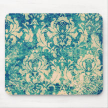 VIntage  Green Blue Floral  Damask