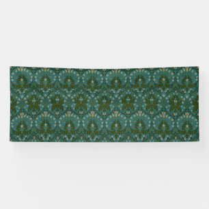 Vintage Green Blue William Morris Autumn Flowers Banner