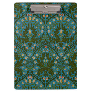 Vintage Green Blue William Morris Autumn Flowers Clipboard