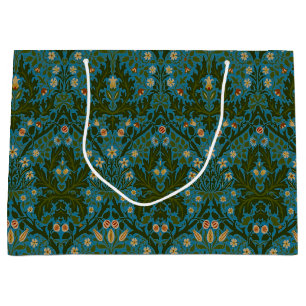 Vintage Green Blue William Morris Autumn Flowers Large Gift Bag