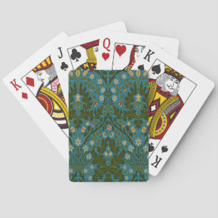 Vintage Green Blue William Morris Autumn Flowers Playing Cards