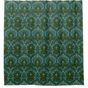 Vintage Green Blue William Morris Autumn Flowers Shower Curtain
