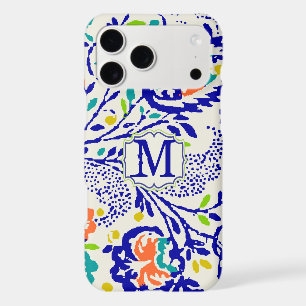 Vintage Green Blue Yellow Orange Floral Monogram