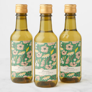 Vintage Green Boho Floral Custom Bridal Shower Wine Label