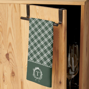 Vintage Green Botanical Monogram Tea Towel