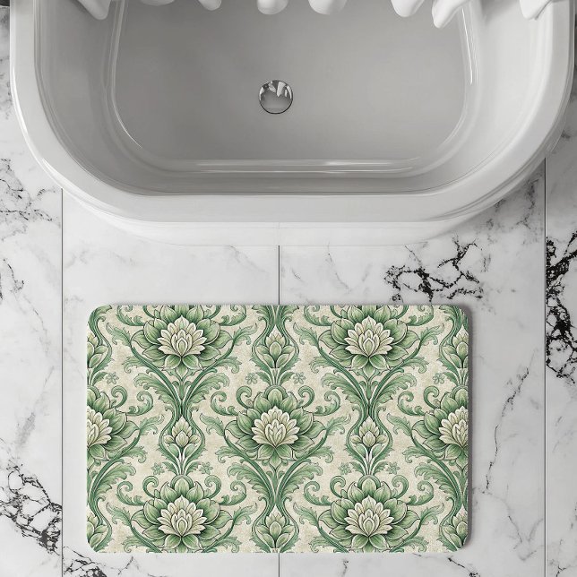 Vintage green botanical pattern bath mat (Creator Uploaded)