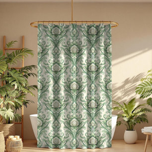 Vintage green botanical pattern shower curtain