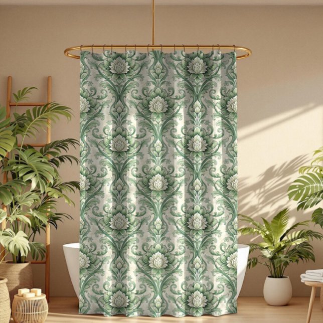 Vintage green botanical pattern shower curtain (Creator Uploaded)