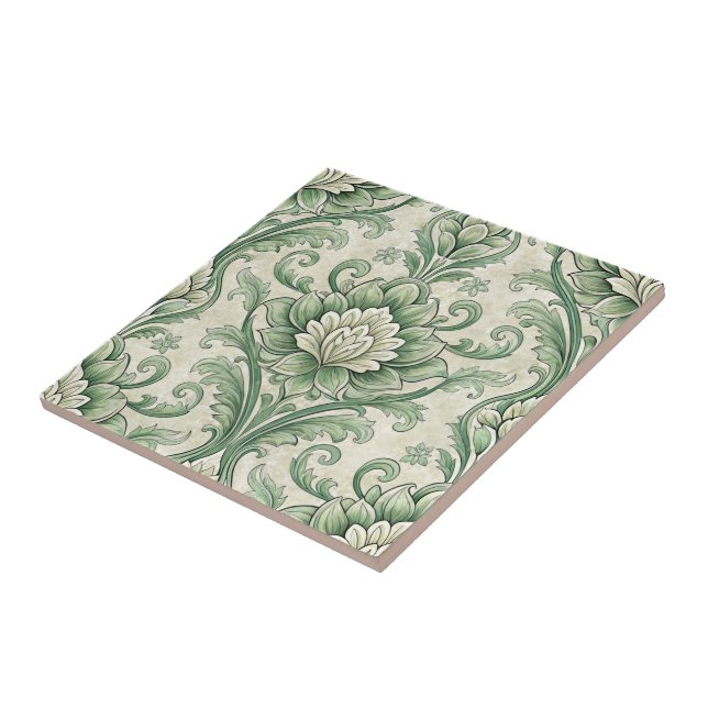 Vintage green botanical pattern tile (Side)