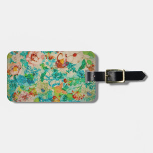 Vintage Green Botanical Summer Garden Rose Flowers Luggage Tag