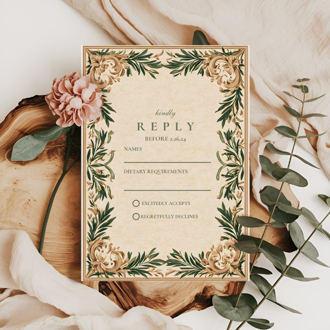 Vintage Green Botanical Wedding RSVP Card (Creator Uploaded)