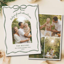 Vintage Green Bow Baby's 1st Christmas Family Holi