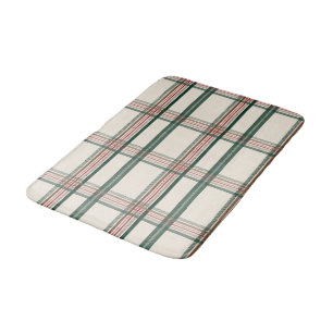 Vintage Green Brown Plaid Aesthetic Bath Mat