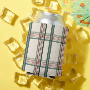 Vintage Green Brown Plaid Aesthetic Can Cooler
